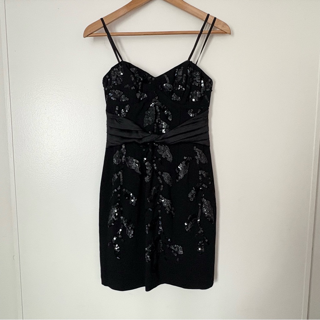 Nwt Bcbg Maxazria Black Sequin Floral Strapless Dress